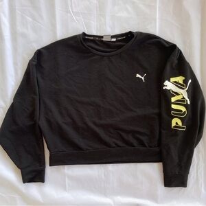 PUMA DROP SHOULDER CROP TOP WORKOUT LIGHTWEIGHT, WOMENS XL BLACK WITH BRANDING